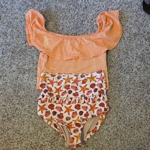 Kortni Jeane Orange Ruffle Swim Top and Starfish Print High Waist Bottom